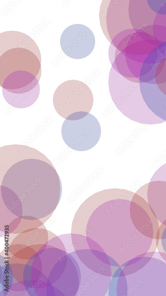 Multicolored translucent circles on a white background. Pink tones. 3D illustration