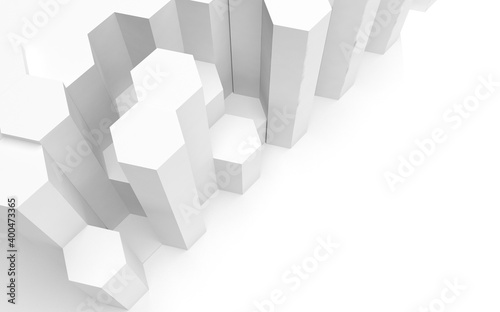 White abstract background with honeycomb. Hexagon bars isolated on white backdrop. 3D illustration