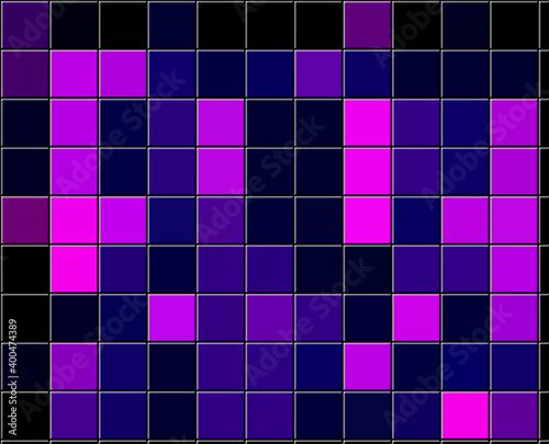 Spectacular background in the shape of a tetris, with beautiful color squares of purple, lilac, blue and black.