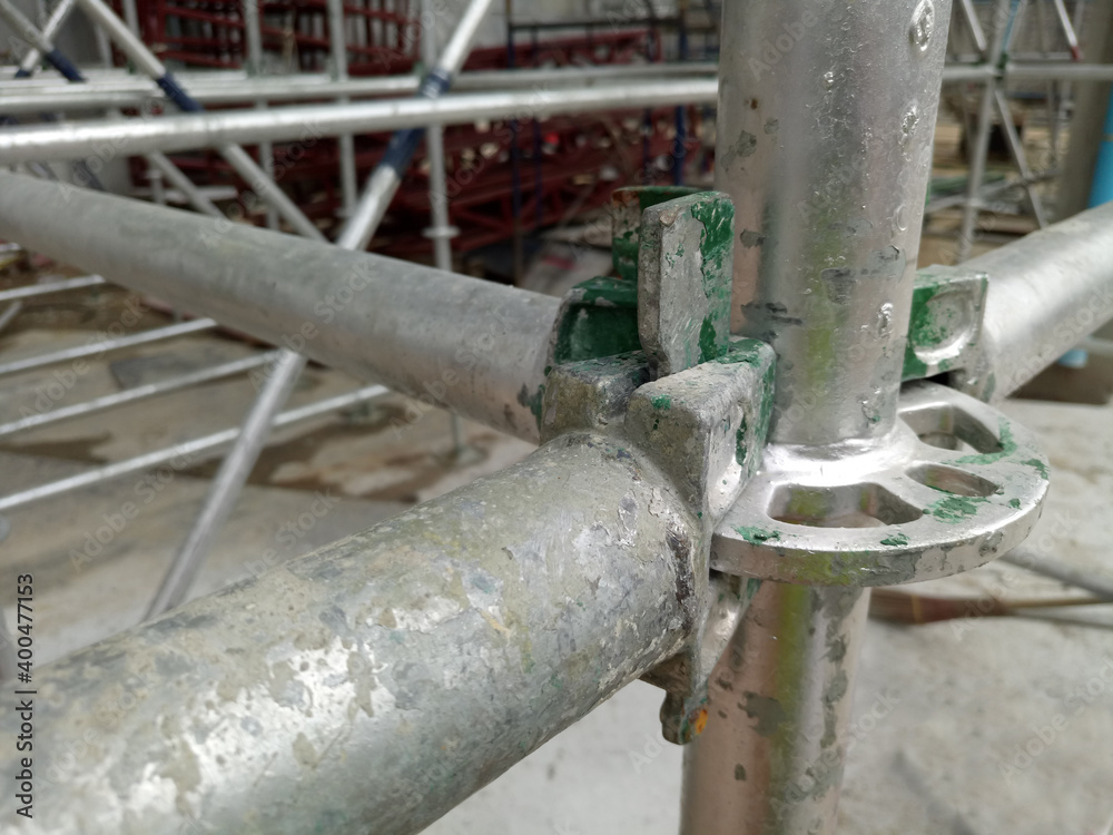 Scaffolding for concrete floors on construction site.