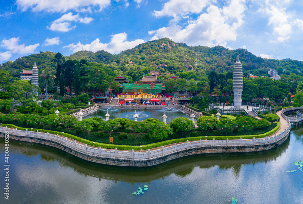 Fototapeta premium Aerial view of South Putuo Temple, Xiamen, China