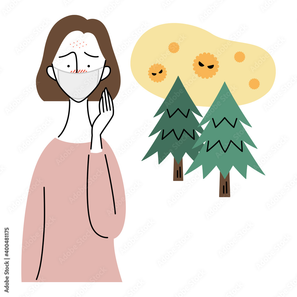 花粉症で肌が荒れている女性（マスク着用）