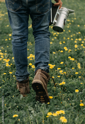 man walking in the garden