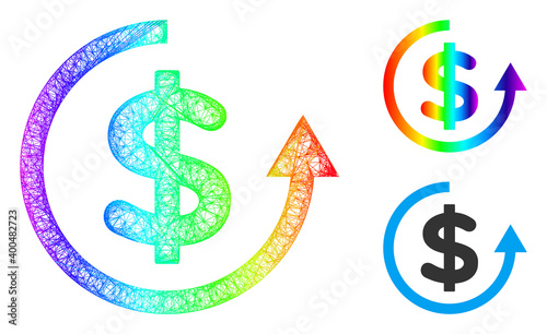 Spectrum colorful network refund, and solid spectrum gradient refund icon. Crossed carcass flat network abstract image based on refund icon, made from crossing lines.