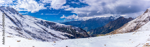 Mesmerizing view en-route to Rohtang pass of Pir Panjal himalayas mountain range on leh Manali highway, Himachal Pradesh, India.