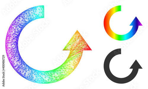 Spectrum colored net rotate up, and solid spectrum gradient rotate up icon. Crossed carcass flat net geometric symbol based on rotate up icon, created from crossing lines.
