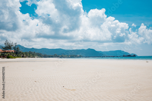 Beautiful tropical beach with blue sky and white sand at Con Dao Island  Viet Nam