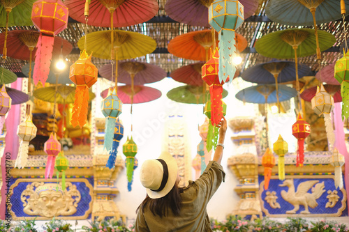 Asian traveller travel at si mongkol temple, nan province, Thailand