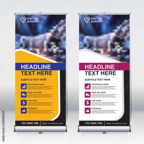 Roll up banner design template, abstract background, pull up design, x-banner, rectangle size.