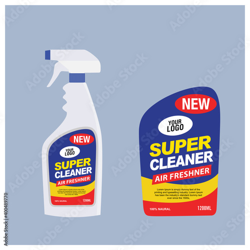 Cleaner, laundry detergent bottle label, toilet or sink cleaner, creative package banner design template. 