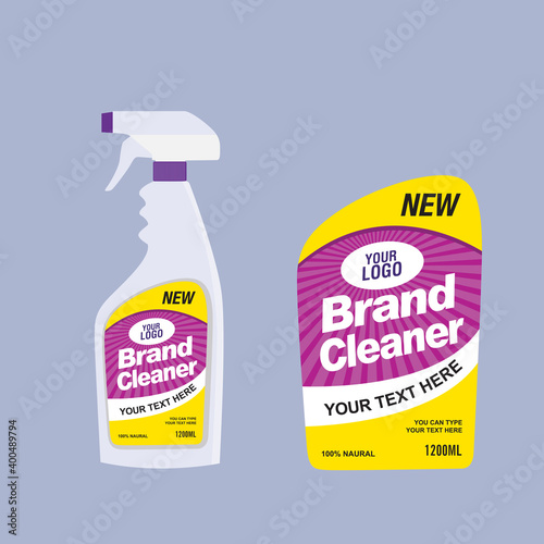 Cleaner, laundry detergent bottle label, toilet or sink cleaner, creative package banner design template. 