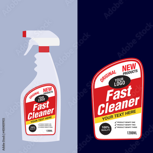 Cleaner, laundry detergent bottle label, toilet or sink cleaner, creative package banner design template. 