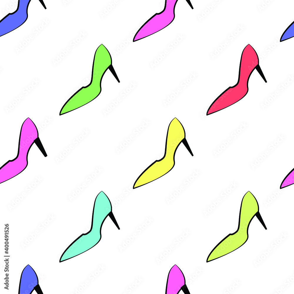 Seamless pattern from women’s shoes on a white background. Vector