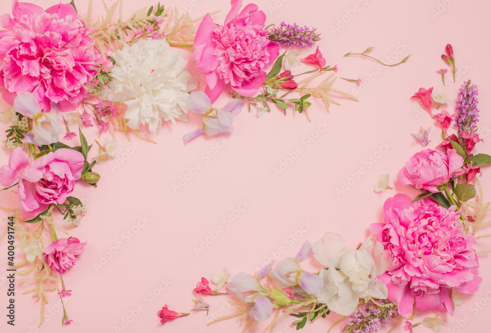 Obraz beautiful flowers on pink paper background