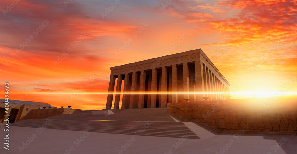 Anitkabir, Mausoleum of Ataturk with dramatic sunset sky - Ankara, Turkey