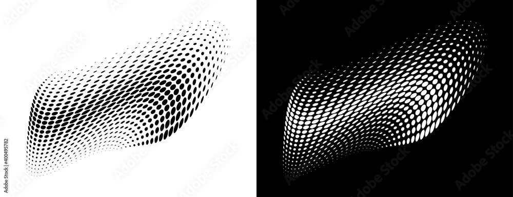 Halftone circle dots curved gradient texture background. 3d logo. Curve ...