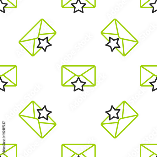 Line Envelope with star icon isolated seamless pattern on white background. Important email, add to favourite icon. Starred message mail.  Vector Illustration