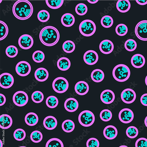 Line Radar with targets on monitor in searching icon isolated seamless pattern on black background. Search system. Navy sonar.  Vector Illustration
