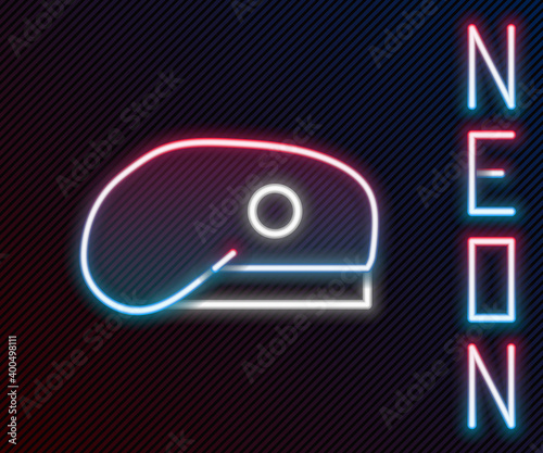 Glowing neon line Military beret icon isolated on black background. Soldiers cap. Army hat. War baret. Colorful outline concept. Vector.