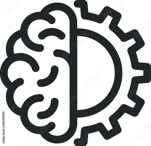 Engineering idea icon. human brain with wheel thin line icon. Modern vector illustration.