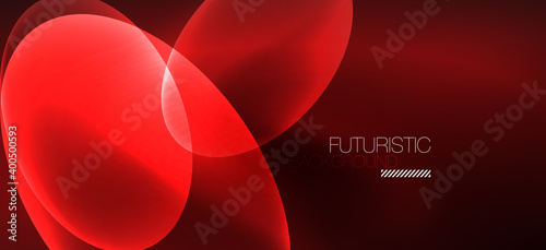 Neon ellipses abstract backgrounds. Shiny bright round shapes glowing in the dark. Vector futuristic illustrations for covers, banners, flyers and posters and other