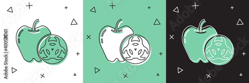 Set Genetically modified apple icon isolated on white and green, black background. GMO fruit.  Vector.