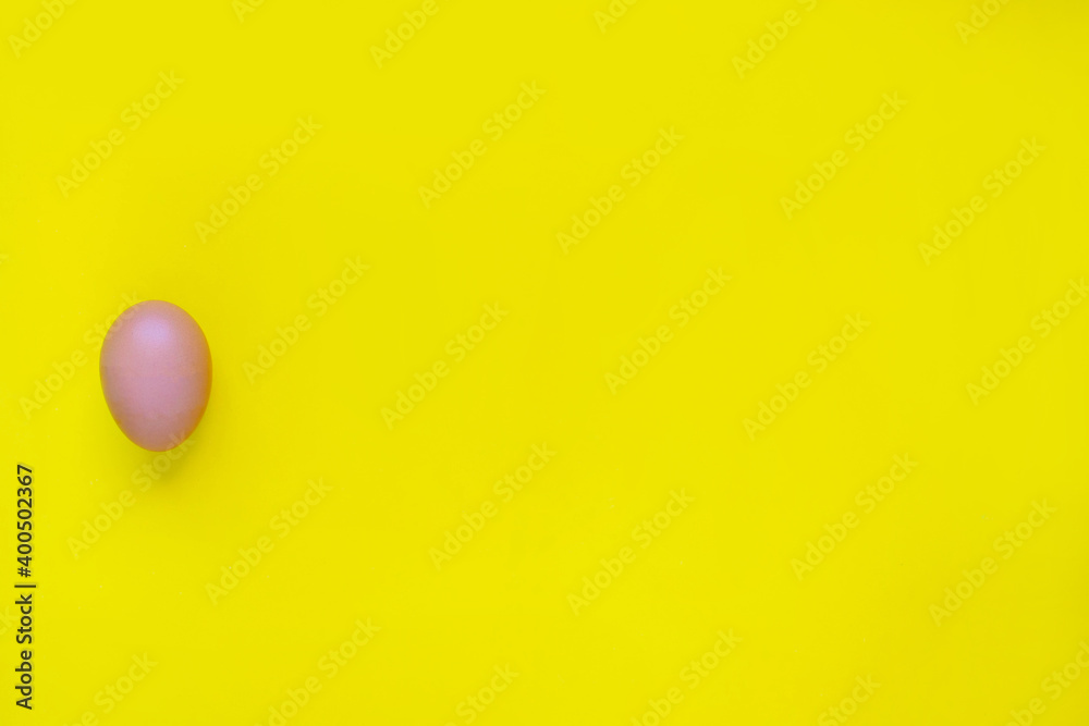 A brown fresh chicken egg was placed on a yellow background.