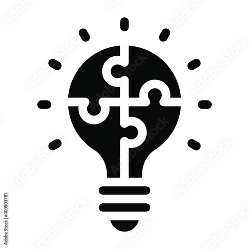 
Puzzle inside bulb, solid icon of problem solving 
