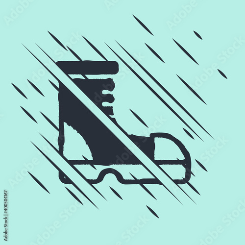 Black Hunter boots icon isolated on green background. Glitch style. Vector.