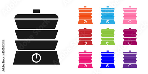 Black Slow cooker icon isolated on white background. Electric pan. Set icons colorful. Vector.