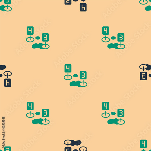 Green and black Marker of crime scene icon isolated seamless pattern on beige background.  Vector.