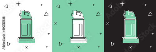 Set Pepper spray icon isolated on white and green, black background. OC gas. Capsicum self defense aerosol.  Vector.