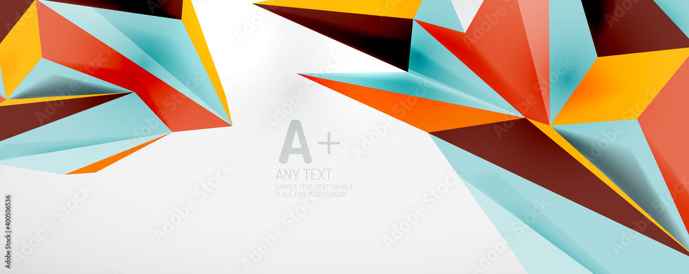 Vector triangle geometric backgrounds. Low poly 3d shape on light backdrop. Vector illustration for covers, banners, flyers and posters and other designs Vector triangle geometric backgrounds. Low poly 3d shape on light backdrop. Vector illustration for covers, banners, flyers and posters and other designs