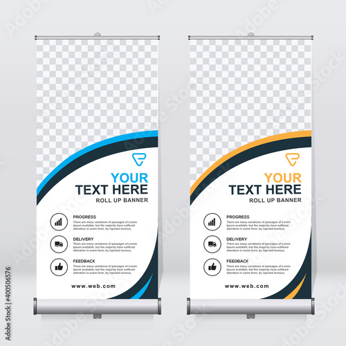 Roll up banner design template, vertical, corporate background, pull up design, modern retractable banner, rectangle size.