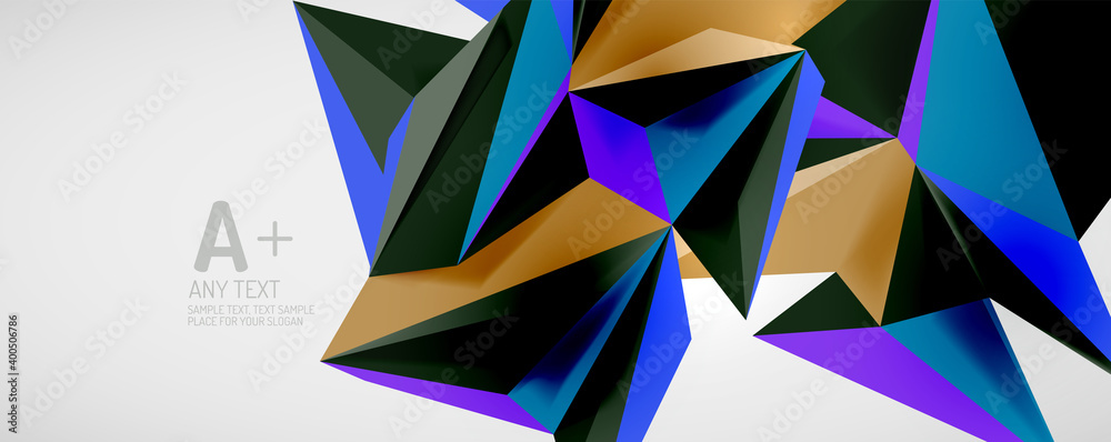 Vector triangle geometric backgrounds. Low poly 3d shape on light backdrop. Vector illustration for covers, banners, flyers and posters and other designs Vector triangle geometric backgrounds. Low poly 3d shape on light backdrop. Vector illustration for covers, banners, flyers and posters and other designs