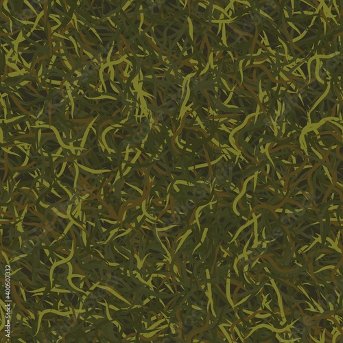 Vector military ghillie camouflage seamless pattern with grass and leaves