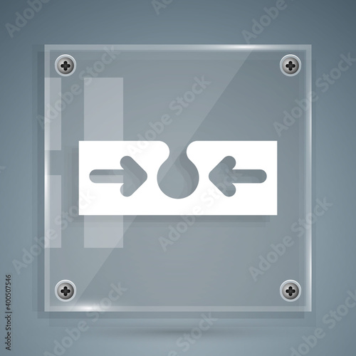 White Acne icon isolated on grey background. Inflamed pimple on the skin. The sebum in the clogged pore promotes the growth of a bacteria. Square glass panels. Vector.