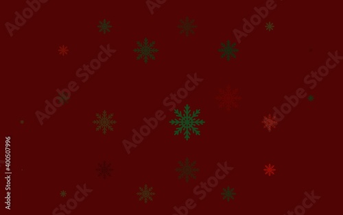 Light Green  Red vector pattern with christmas snowflakes.