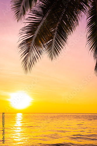 Fototapeta Naklejka Na Ścianę i Meble -  Beautiful landscape of sea ocean with silhouette coconut palm tree