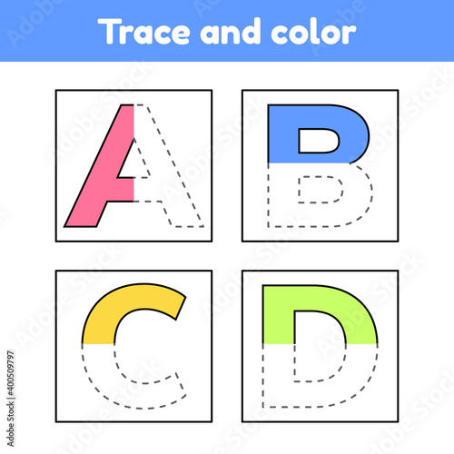 Trace letters for kindergarten and preshool kids. Write and color. photo