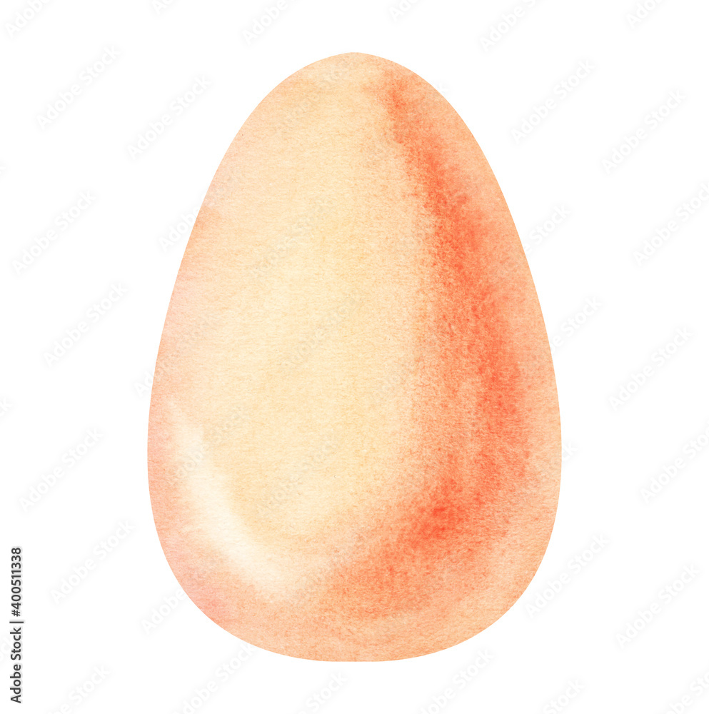 Watercolor image of painted egg of soft peach color isolated on white background. Hand drawn illustration of Easter egg. Decorative element for scrapbooking. Diet nutritious food Watercolor image of painted egg of soft peach color isolated on white background. Hand drawn illustration of Easter egg. Decorative element for scrapbooking. Diet nutritious food