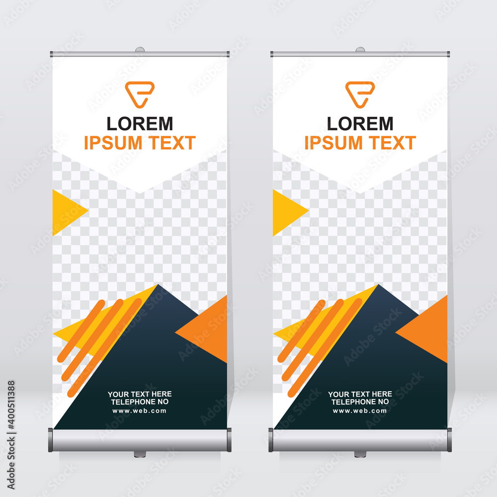 Roll up banner design template, vertical, corporate background, pull up design, modern retractable banner, rectangle size.