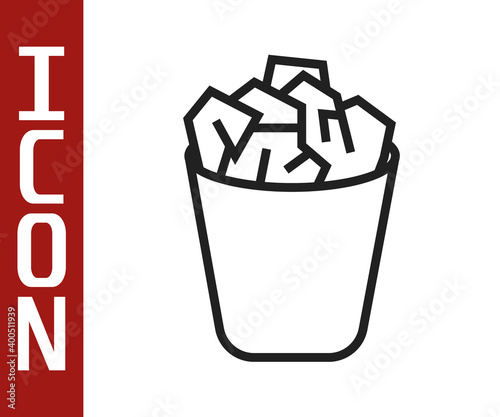 Black line Full trash can icon isolated on white background. Garbage bin sign. Recycle basket icon. Office trash icon.  Vector Illustration