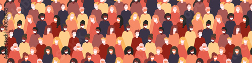 Group of people wearing protection medical face mask to protect and prevent.horizontal banner or poster for social media and web page templates.lockdown pattern.lockdown web banner.prevent disease