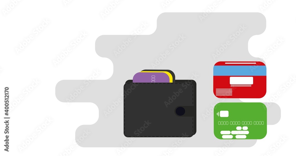 Black wallet with 5 credit cards flat vector illustration Black wallet with 5 credit cards flat vector illustration