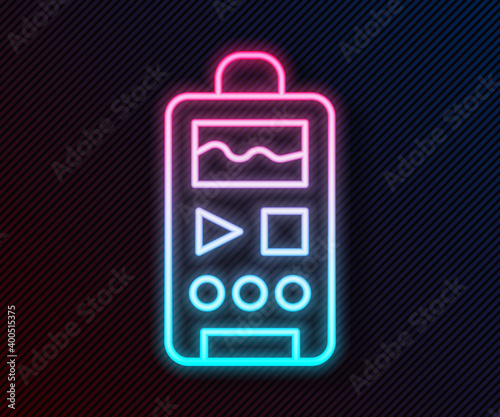 Glowing neon line Dictaphone icon isolated on black background. Voice recorder.  Vector.