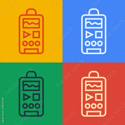 Pop art line Dictaphone icon isolated on color background. Voice recorder.  Vector.