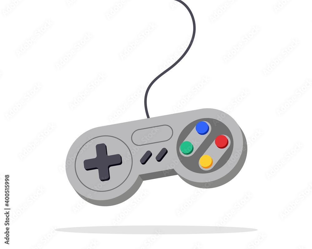 Video game joystick design. Vector toy device keypad. Videogame computer fun controller. Kid pc gamepad 3d icon.