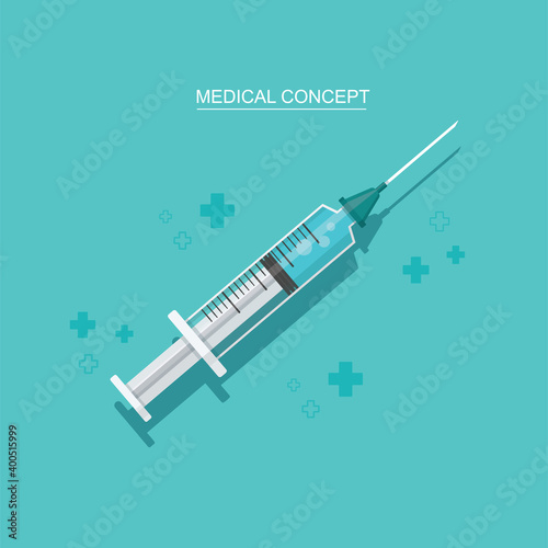 vaccine vial and syringe. injection. Isolated vector illustration