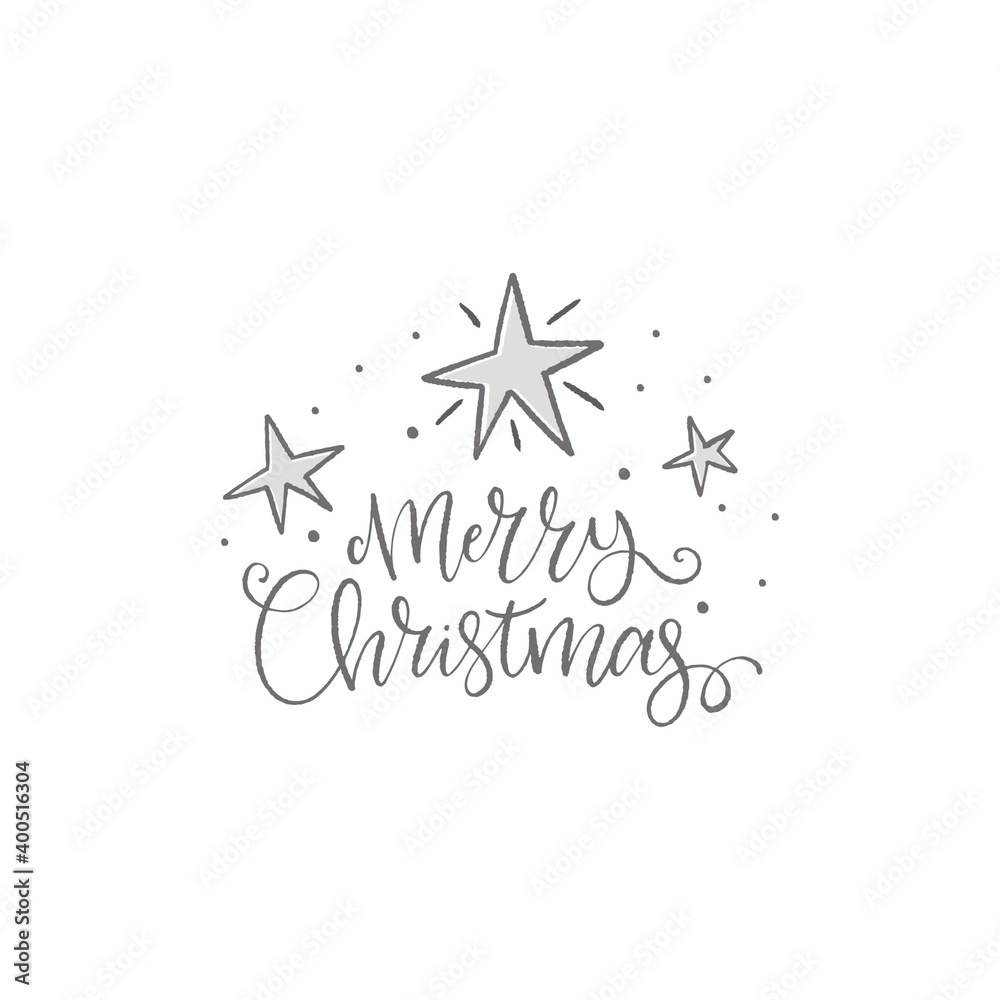 Naklejka Hand Drawn card Merry Christmas. Vector Happy New Year print with hand drawn lettering. Happy Holidais